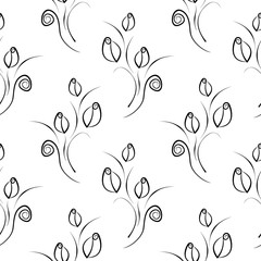Seamless vector floral pattern. Decorative ornamental black and white background with flowers, leaves and decorative elements. Series of Floral Seamless Patterns