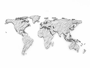 World map 3d pencil sketch