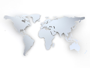 Bend world map on white background with shadow 