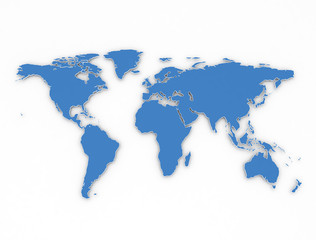 Blue outlines 3d world map on white background