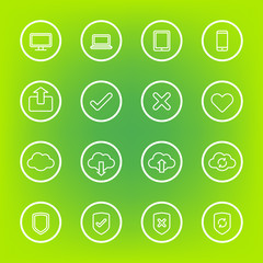 white line web icon set with circle frame for web design, user interface (UI), infographic and mobile application (apps)