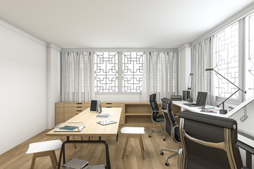 3d rendering loft wood style working room