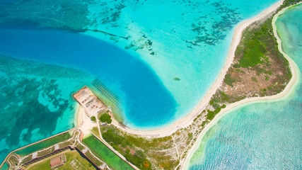 The crystal clear waters of the Gulf of Mexico surround Civil War Historic Fort Jefferson in the Dry Tortugas makes a great place for swimming and snorkeling