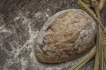wheat flour with a fresh  hot bread  