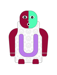 CARTOON CHARACTER OF LETTER U, ALPHABETICAL CHILD'S NAME U, LETTER U