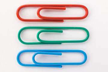 red green and blue paper clips macro