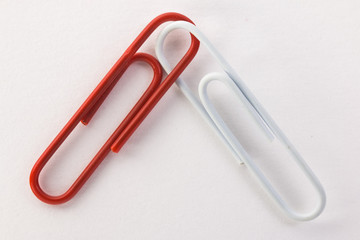 red and white paper clips macro