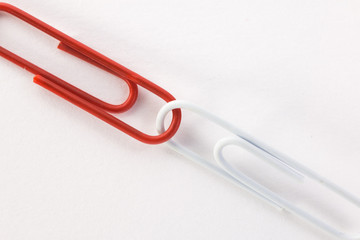 red and white paper clips macro