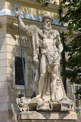 Naklejka premium Neptune fountain in historic city centre. Lviv, Ukraine