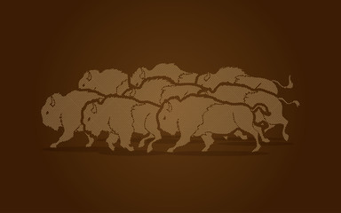 Group of buffalo running designed using dots pattern graphic vector