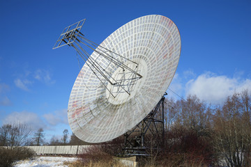 The radio telescope of the Pulkovo astronomical observatory of the sunny february day. St....