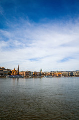 view of historic architectural in Budapest from Danube