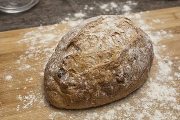 wheat flour with a fresh  hot bread  