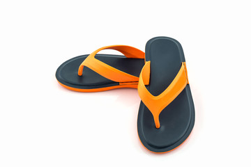 Colorful of Sandals shoes / Orange and black flip flops.