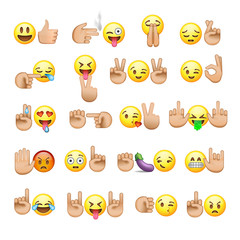 Fototapeta premium Set of smiley faces and hands icons, emoji