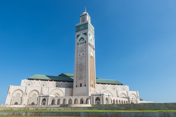 The Grand Mosque of Hassan II with blue sky