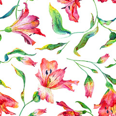 Seamless pattern with red  lilies.