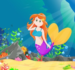 Obraz na płótnie Canvas Beautiful mermaid Swimming Underwater