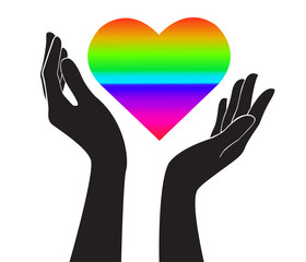 Obraz premium hands holding heart rainbow sign