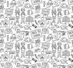 Back to school themed doodle seamless background