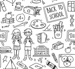 Back to school themed doodle seamless background