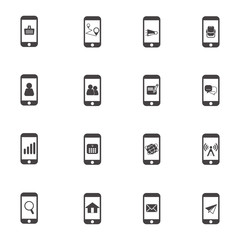 Shopping on Mobile vector icon set
