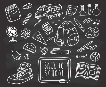 Back to school themed doodle on black board