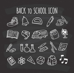 Back to school themed doodle icon on chalkboard background