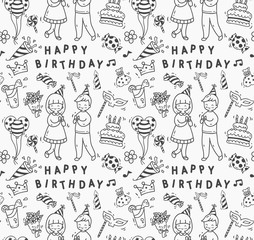 Birthday party doodle seamless background, birthday party design element