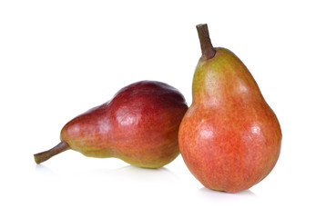 red pear with stem on white background