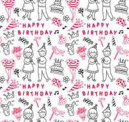 Birthday party doodle seamless background, birthday party design element