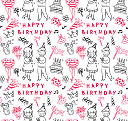 Fototapeta premium Birthday party doodle seamless background, birthday party design element