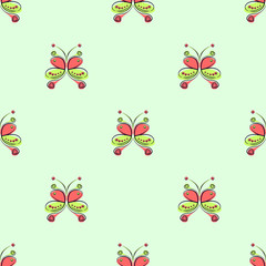 Seamless vector pattern with insect. Decorative colorful ornamental background with butterflies on the green backdrop. Series of Insects Seamless Patterns