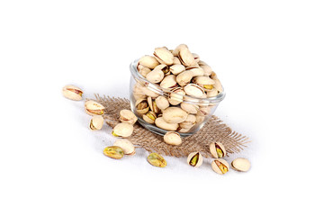 pistachio in bowl, pistachio on jute