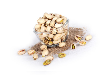 pistachio in bowl, pistachio on jute