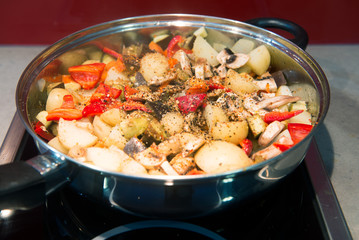 Fototapeta na wymiar Plate with popatoes stew on table