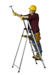 carpenter on the ladder holding hammer