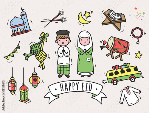 "Eid mubarak doodle, idul fitri doodle" Stock image and 