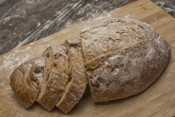 wheat flour with a fresh  hot bread   and milk