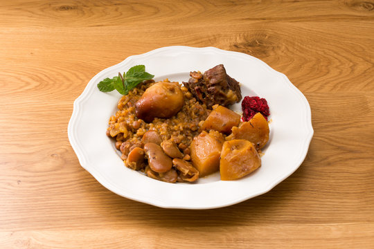 Traditional Jewish Cholent (Hamin) from Israel served with horse