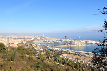 View towards Port of Barcelona from Montjuic, Spain