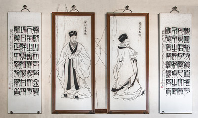 Konfuzius Bilder und Tafeln mit chinesischen Zeichen