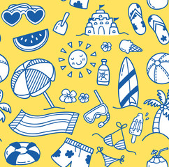 summer themed seamless background in doodle style