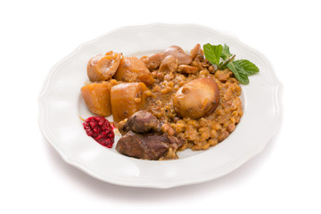 Traditional Jewish Cholent (Hamin) from Israel served with horse
