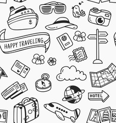 travel themed doodle seamless background