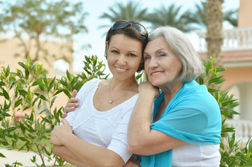 senior Mother and daughter in  park