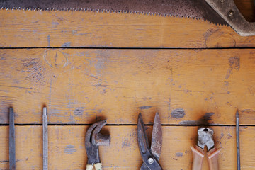 tool renovation on grunge wood
