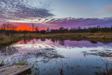 colorful rural sunset scene in late autumn
