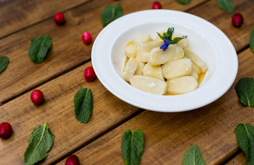 Cottage cheese gnocchi with homemade cherry sauce