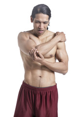 Fototapeta premium man suffering from elbow pain